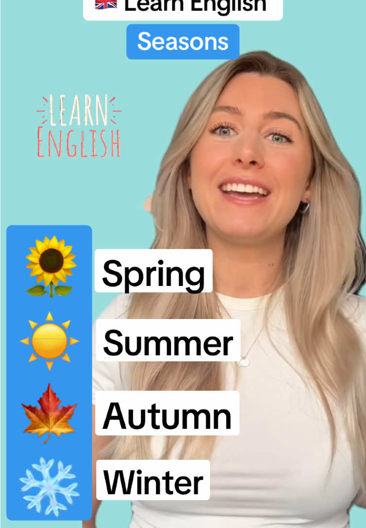 Learn English Seasons 🇬🇧 Hi I’m Ellie! Your English Teacher 👋🏼 We talk about the four seasons - spring, summer, autumn, and winter - and how each one has its own unique charm and characteristics. We describe the activities and sights associated with each season, such as flowers blooming in spring, warmth and sunshine in summer, leaves falling in autumn, and snow and frost in winter. We encourage viewers to practice using these seasonal words to describe their year and share their favorite season and why. #englishteacher #english #englishvocabulary #englishwords #learnenglish #learnenglishdaily #englishtutor #seasons #englishseasons #learnenglishwithellie #fyp #fypシ゚ #fypツviral 