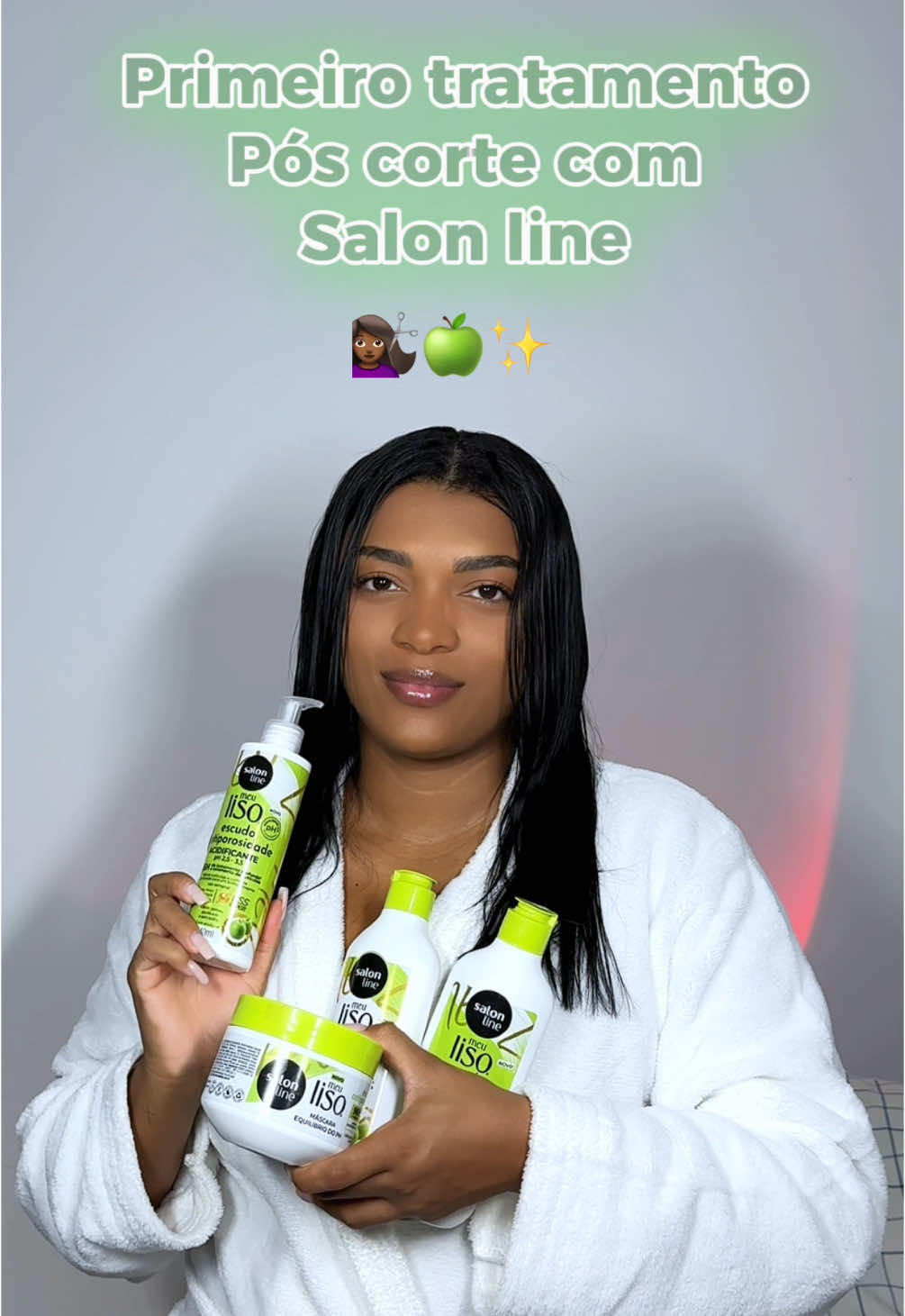 Essa linha Meu liso escudo anti porosidade da @Salon Line é perfeita e com cheirinho de maçã verde 🍏 delicinha 💗 #salonline #migssalonline #explorepage✨ #cabeloliso #explore #haircare 