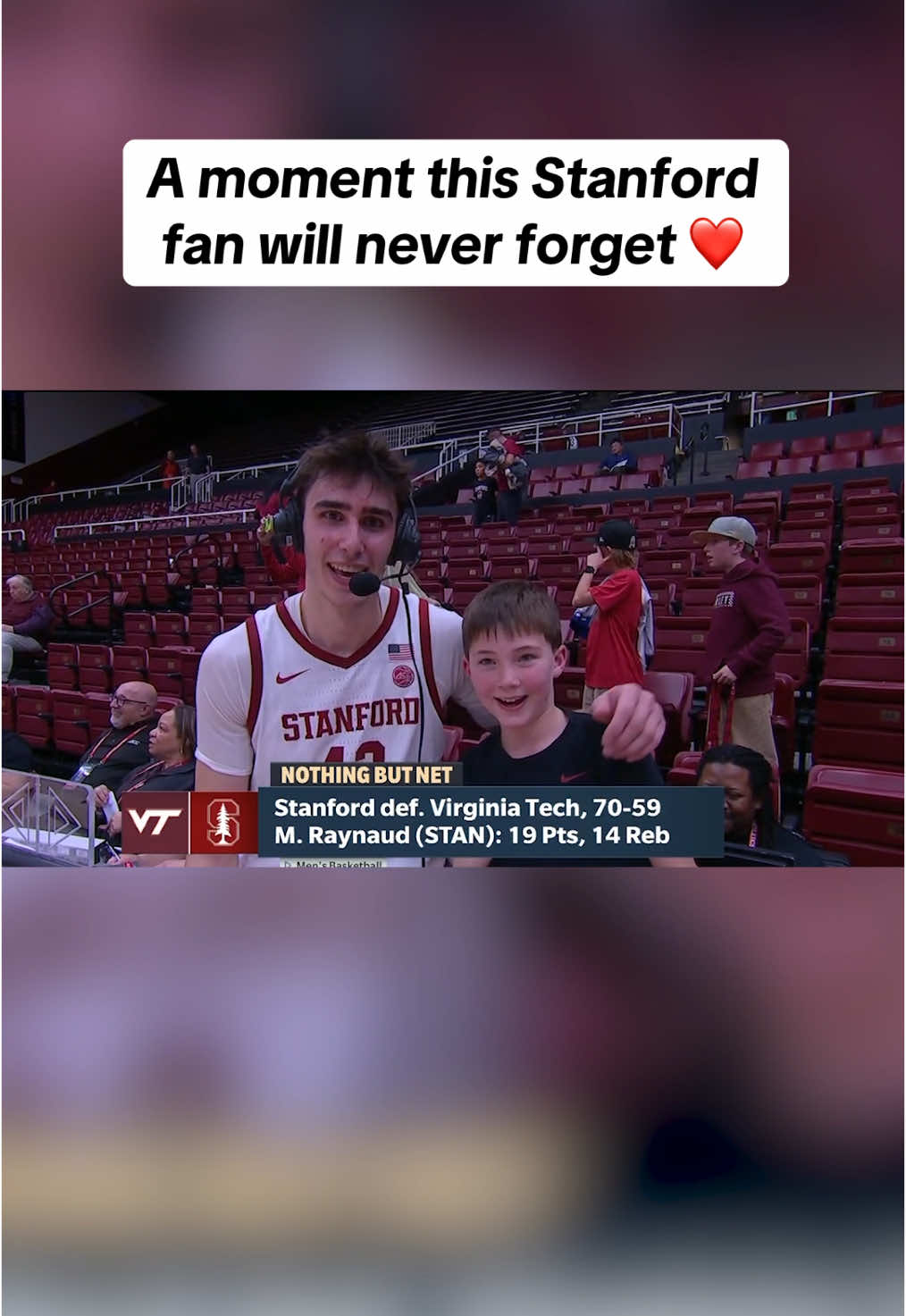 @Taylor Tannebaum gets Stanford’s Maxime Raynaud to pull in a kid #dancing in the stands for an #interview 😂 #wholesome #acc #funnyvideo #sports #college 