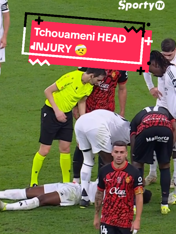 Aurelien Tchouameni suffers a head injury and is forced off in Real Madrid vs Mallorca - semifinal of Spanish Super Cup 🤕❌ #SuperSupercopa #RealMadrid #Madrid #Mallorca #SportsOnTikTok #AfricanFootball #SpanishSuperCup 