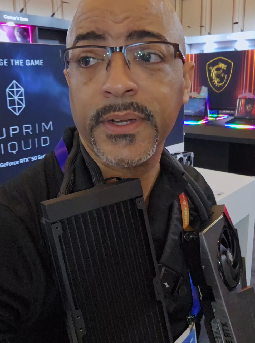 #CES2025 has amazing PC Hardware on display by #MSI and things like the MSI MEG X870E Godlike Motherboard, the MPG 272URX QD-OLED 4K 240Hz Gaming Monitor, and the GeForce RTX 5090 32G SUPRIM LIQUID OC GPU are just simply amazing! @Lucky the Dragon @Blended Group #gaming #Motherboard #RTX5090 