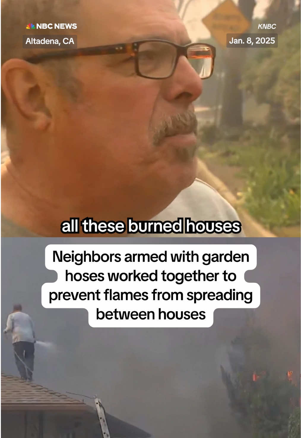 A group of neighbors in #Altadena, #California, worked to stop #wildfire flames from spreading between homes as they waited for fire crews to arrive. @NBCLA 