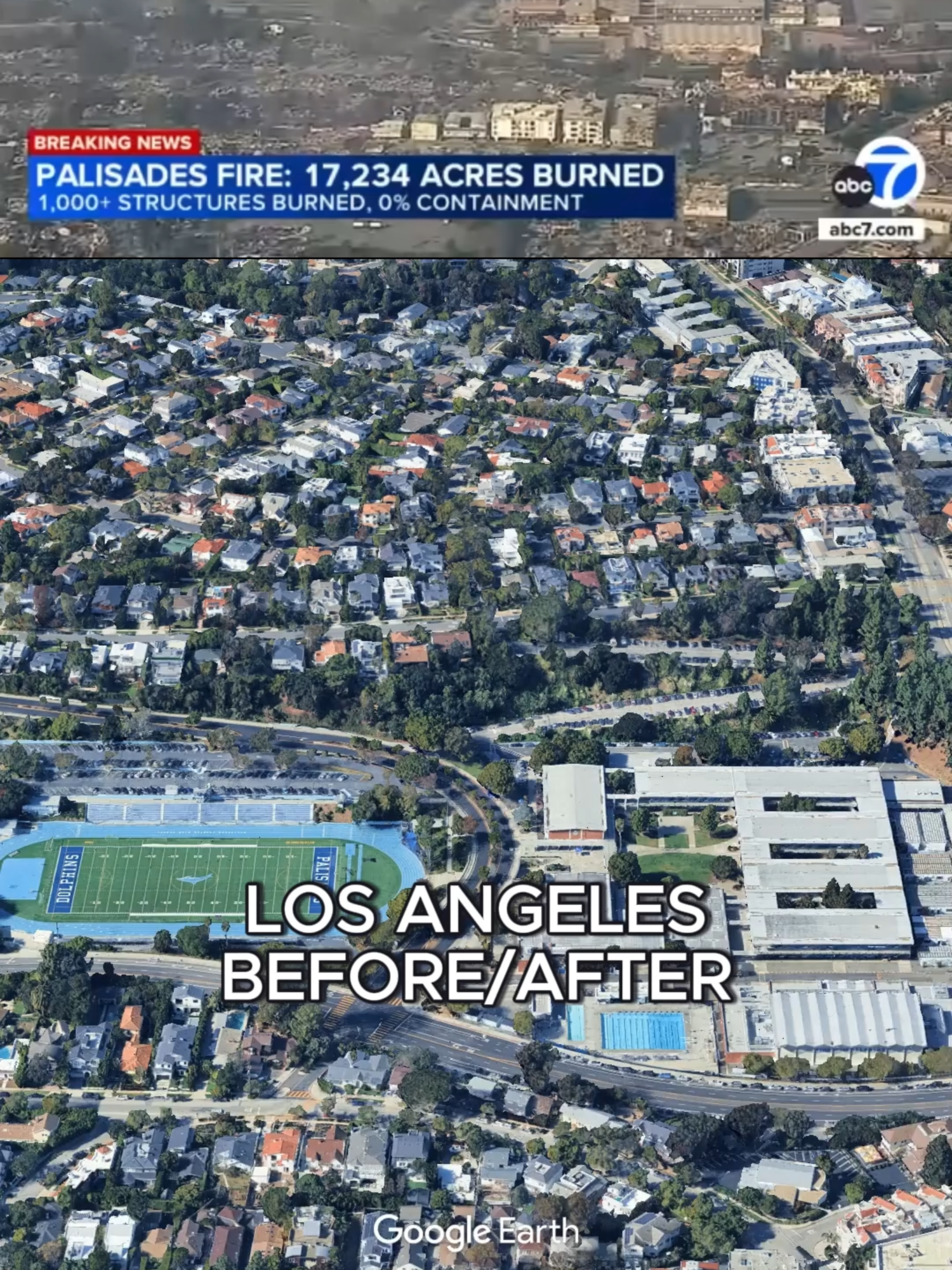 Los Angeles Before and After the Palisades Fire #losangeles #fyp #googleearth #wildfire