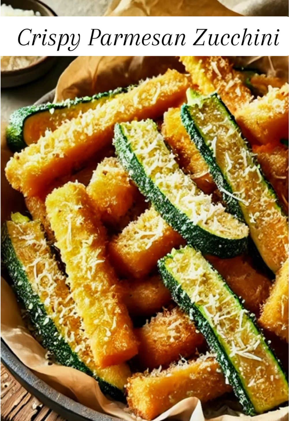 Easy, Crispy Parmesan Zucchini  ✨ Zucchini Recipe - 3 medium sized zucchini, ends trimmed and quartered - 1 tbsp avocado or olive oil  - 2 tbsp pork rind crumbs (I like @Pork King Good) - 1/4 tsp garlic powder - 1/4 tsp Italian seasoning - salt & pepper - 2 tbsp grated parmesan 1. Arrange zucchini in air fryer basket 2. Drizzle oil over to coat 3. Combine pork rind crumbs and seasonings, and sprinkle evenly over zucchini 4. Top with parmesan 5. Spray tops lightly with avocado oil 6. Air fry at 400ºF for 10 minutes, or bake in the over at 425ºF for 12 - 15 minutes. #easyvegetablerecipe #healthysidedishes #zucchinirecipe #easyzucchinirecipe #zucchinifries 