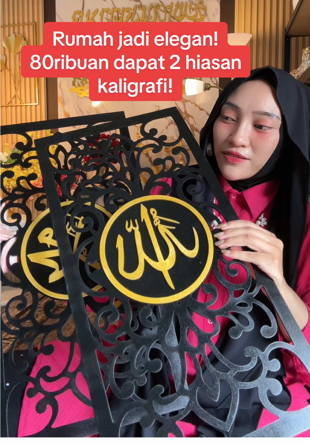 “2 kaligrafi mewah, 80 ribuan aja! 🤩 Beneran hemat buat dekor rumah jadi makin kece. Cocok banget buat bikin suasana rumah lebih hidup. Yuk, langsung checkout sekarang! mom 😍✅🛒. . #hiasankaligrafi #hiasandindingkaligrafi #kaligrafiarab #kaligrafi #dekorasidinding #dekorasidindingrumah #dekorasidindingaestaetik #yearendsale #wibgajian #GebyarbelanjaDesember #cuantanpabatas #TikTokCreatorSearchInsightsIncentive 