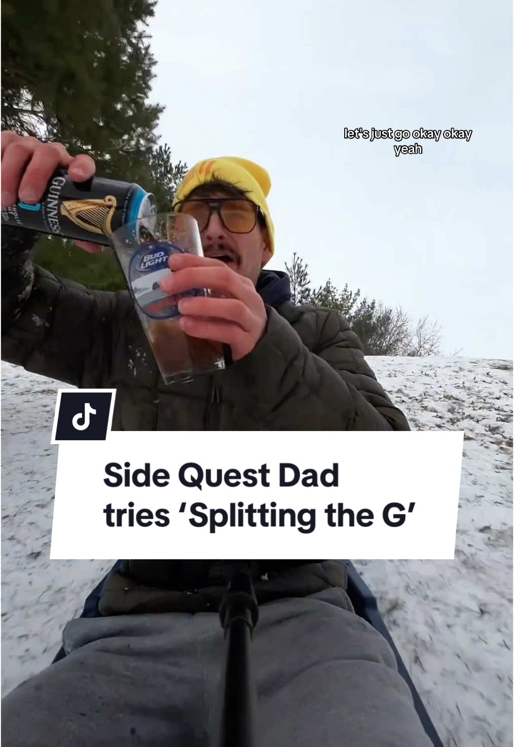 Replying to @✝️ Isaiah it’s gonna take me a minute to get out of bed tomorrow after trying to split the G 😭😭😭 YT vlog gonna be crazy 😂 I am a trained professional with non-alcoholic Guinness . #sidequestdad #sledding #guinness 