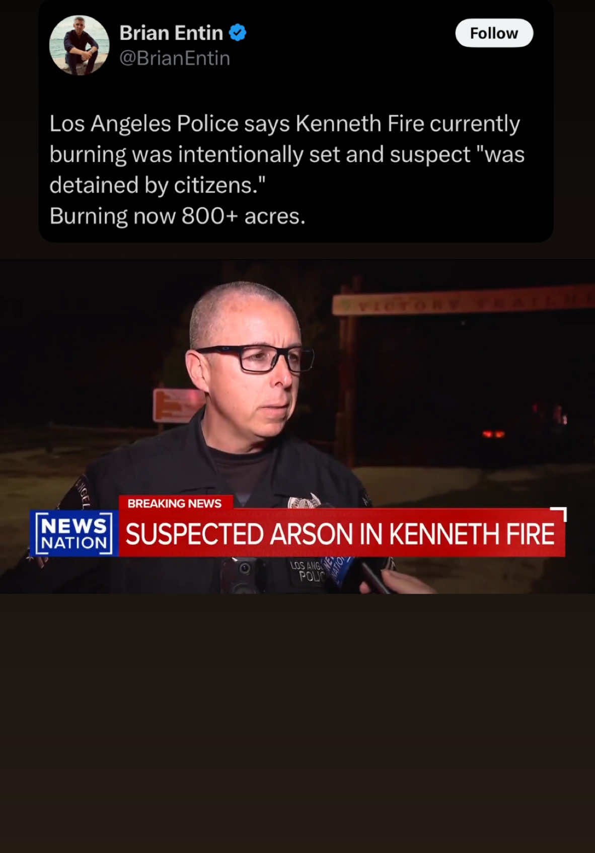 LAPD investigating Kenneth Fire as arson. Suspect in custody. 1/9/25