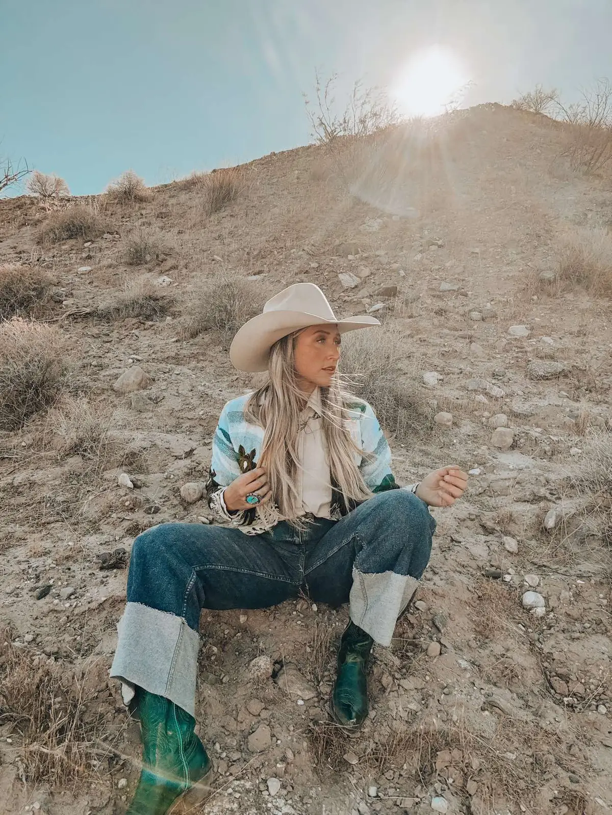 the spirited cowgirl jewels x @footloose.vintageboots makes a vintage cowgirl’s dream come true #fyp #vintagewestern #westernstyle #turquoise #nativejewelry #cowgirl 