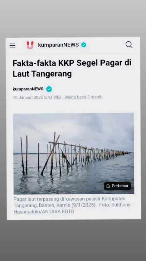 Kementerian Kelautan dan Perikanan (KKP) menegaskan pemanfaatan ruang laut tanpa memiliki izin dasar Kesesuaian Kegiatan Pemanfaatan Ruang Laut (KKPRL) merupakan pelanggaran.  Sekretaris Direktorat Jenderal Pengelolaan Kelautan dan Ruang Laut (DJPKRL), Kusdiantoro mengatakan, pemagaran laut mengindikasi adanya upaya orang untuk mendapatkan hak atas tanah di perairan laut secara tidak benar. “Kegiatan tersebut dapat menjadikan pemegang hak berkuasa penuh dalam menguasai, menutup akses publik, privatisasi, merusak keanekaragaman hayati dan berpotensi menyebabkan perubahan fungsi ruang laut” katanya dalam siaran pers, Kamis (9/1). Selain itu, pemagaran laut tidak sesuai dengan praktek internasional United Nations Convention on the Law of the Sea (UNCLOS 1982). “Paradigma hukum pemanfaatan ruang laut telah berubah menjadi rezim perizinan, sesuai dengan Putusan Mahkamah Konstitusi Nomor 3/PUU-VIII/2010. Tujuannya adalah memastikan ruang laut tetap menjadi milik bersama yang adil dan terbuka untuk semua,” ujar Kusdiantoro. #masyarakat #rakyat  #banten #provinsi  #serangbanten #tangerang #nelayan #pedagang #bersatu #lawankedzaliman #tolakpik2 #pik2 #pik #oligarki #ormas #ulama #kiyai #santri #jawara #mahasiswa #saiddidu #pejuang #rakyat #prabowo #prabowosubianto #gerindra #partaigerindra  #dpdri #dprd #advokat #indonesia #merdeka #fypシ゚viral  #videoviral  #fyp   #fyppppppppppppppppppppppp 