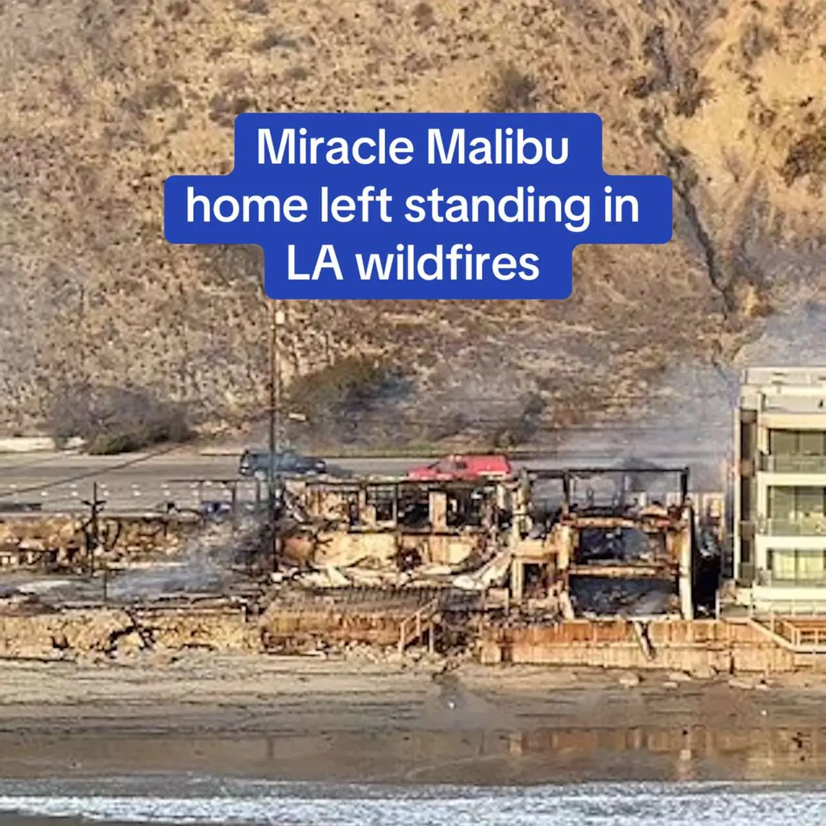 A miracle Malibu home is left intact as properties either side were burned to the ground - as the devastating LA wildfires continue to rage with more than 10,000 buildings now destroyed. The LA County Sheriff told press late last night that he expected the death toll of 10 to grow rapidly. 'It looks like an atomic bomb dropped in these areas. I don't expect good news, and we're not looking forward to those numbers,' he said, as reports of horrific deaths endured by those trapped emerged. Dozens of homes were flattened in the Pacific Palisades neighborhood as multiple A-list celebritie lost their homes. Paris Hilton, Anthony Hopkins, Tina Knowles and Miles Teller are among those whose homes were demolished. Read more at DailyMail.com  #malibu #mansion #miracle #Home #fire #wildfires #LA #california #parishilton #celebrity  