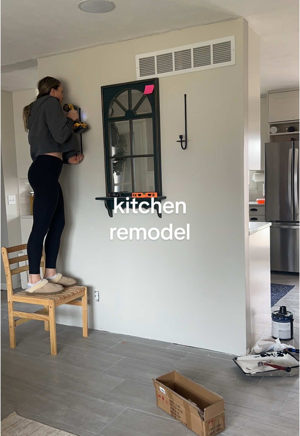 Is the remodel… done? 😅 #storytime #DIY #kitchen #livingroom #remodel #renovation #tile #drywall #aesthetic #decor #decoration #farmhouse #cottagecore 