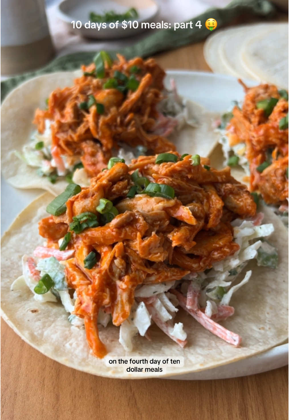 10 DAYS OF 10 MEALS: part 4 🔥🐓🌮 this one is for all my buffalo lovers!! add these to your next taco tuesday or game day menu and thank me later. super easy to whip up in 30 minutes & cost only $9.66 (or $3.22/serving) 💸 full recipe is up on my blog…enjoy! #budgetmeals #budgetrecipe #10dollarmeal #10daysof10dollarmeals #buffalochicken #tacos #gamedayfood #healthydinnerideas #glutenfreerecipes #coleslaw #highproteinmeals #spicyfood #buffalosauce #chickenthighs #30minutemeals 