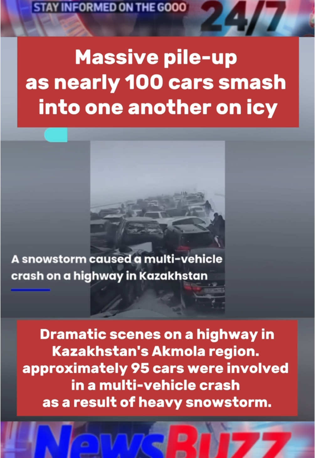 Massive pile-up as nearly 100 cars smash into one another on icy. #icyweather #pileup #kazakhstan #highway #fy #fyp #fyf #localnews #carcrash 