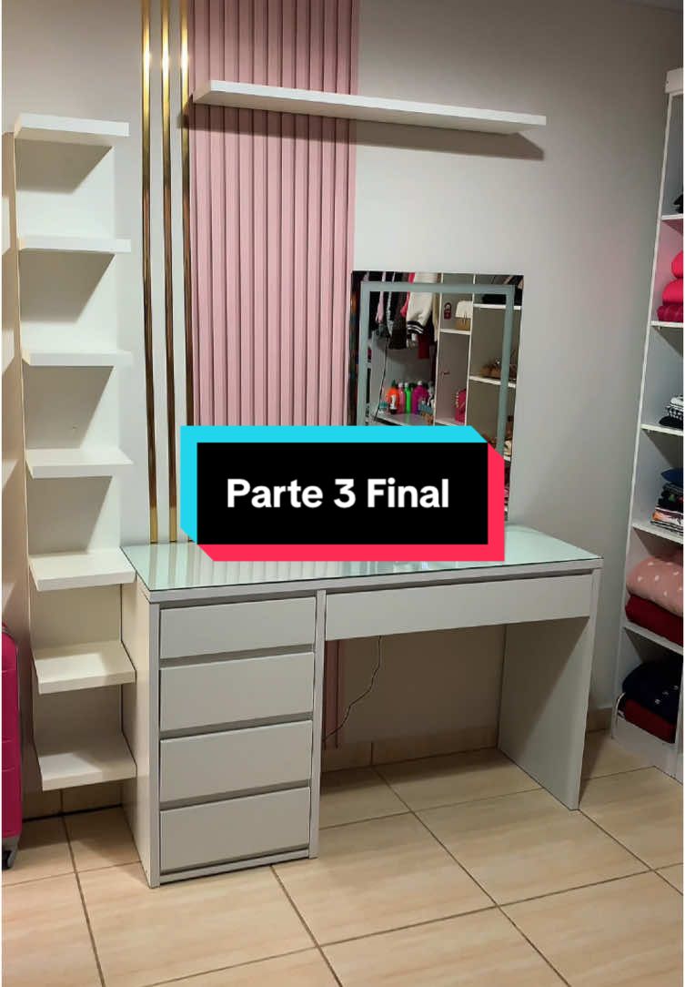 PENTEADEIRA DOS SONHOS ✨ Parte 3 🩷 Link na Bio #penteadeira #penteadeiracamarim #penteadeirasuspensa #penteadeiradossonhos #penteadeirarosa #closet #closettour #transformation #mudança #tranformacao 