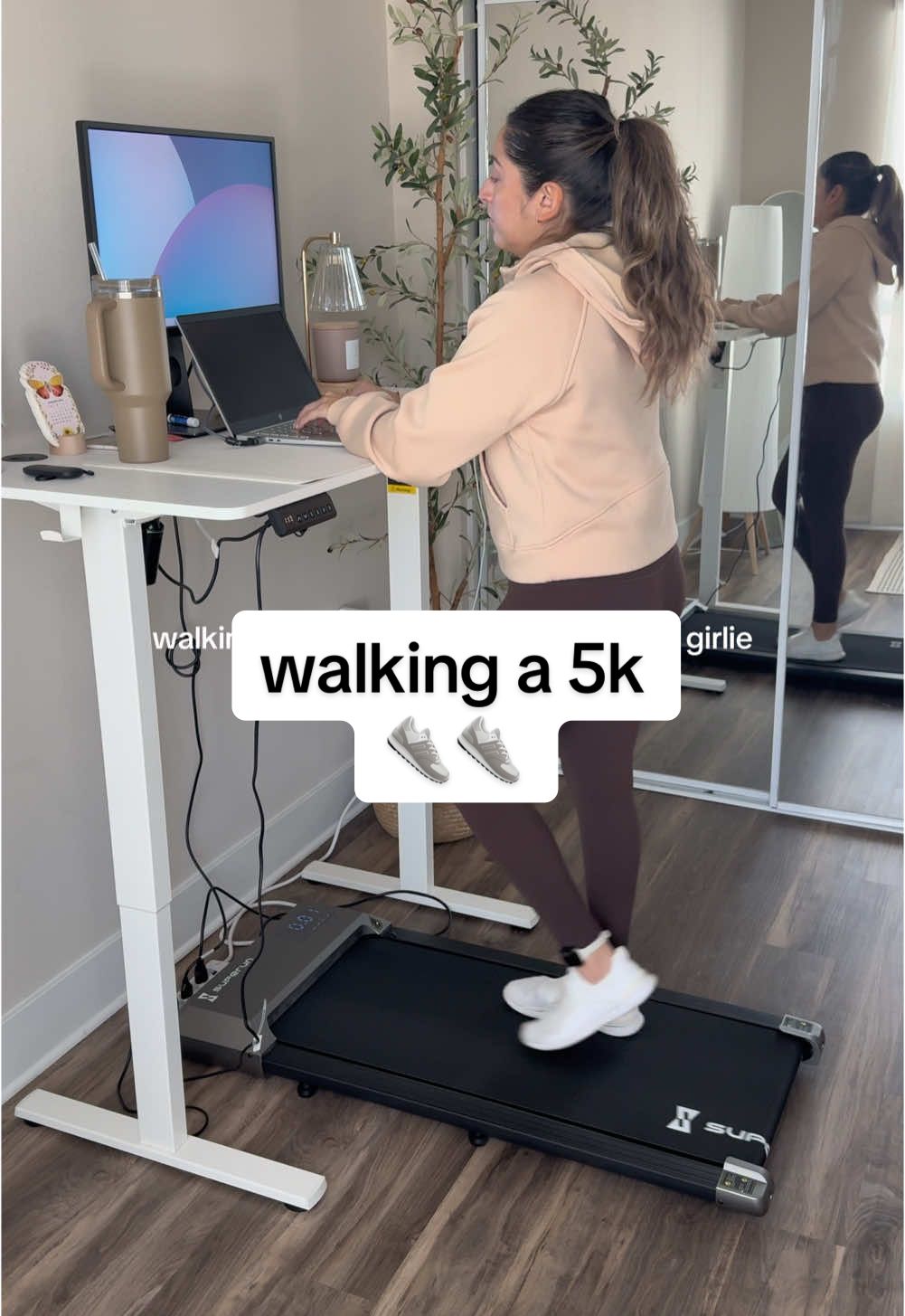 getting mindless steps in while working 🤌🏼💫✔️ #wfh #walkingpad #treadmill #standingdesk #wfhsetup #corporategirlie #afternoonroutine #wfhlife #hr #amazonfinds #homeoffice #fyp #humanresources #steps #10ksteps #remotework #walking 