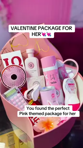 Valentine package 📦  For her  You found the perfect pink  Themed package for her 🥰💘 It consist  Pink love box  Perfume  Wipes Mini calculator  Hair clip  Body spray  Roll on  Chocolate Pink lovr box  Mini stapler  Mini fan  Mirror  Shredded paper Valentine card  #explorepage #explore #viralvideos #viral #sales #fyp #viralreels #exploremore 