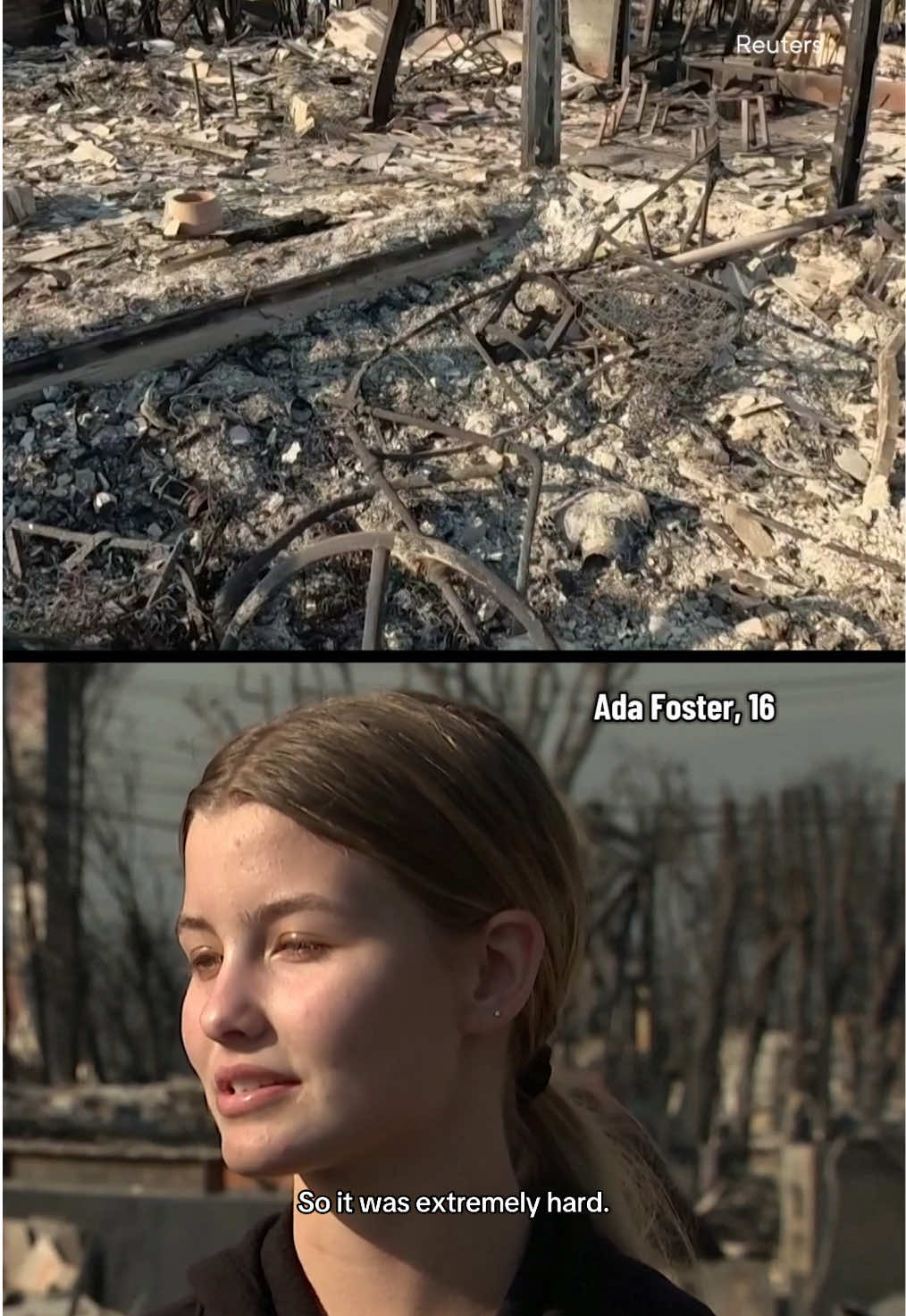 Earlier this week, 11-year-old Sam Foster saw information about the Palisades Fire while he was at school, and at that time, he thought it would be easy to contain. Now, he’s helping his mom and 16-year-old sister clean up the ashes of his home. “It doesn’t feel real,” he said, alongside his sister, Ada, who added, “It’s just all the memories here. Walking in, it was just extremely hard. … I just became sick. … You never think it’s going to happen to you. And then it does.” #california #losangeles #la #palisades #pacificpalisades #palisadesfire #wildfire 