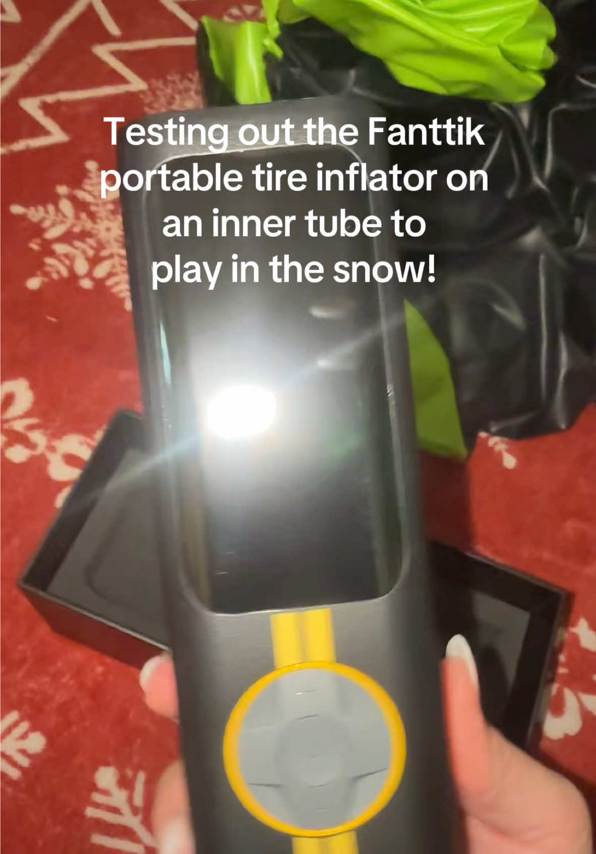 Testing out my #fanttiktireinflator on an inner tube for the kids to take to play in the snow!!  #tireinflator #ad #spotlightfinds #toptierJanuary #giftguide #TTSdelightnow #ttslevelup #portabletireinflator #portableairpump #portabletirecompressor #fanttiktools #caraccessories @Fanttik 