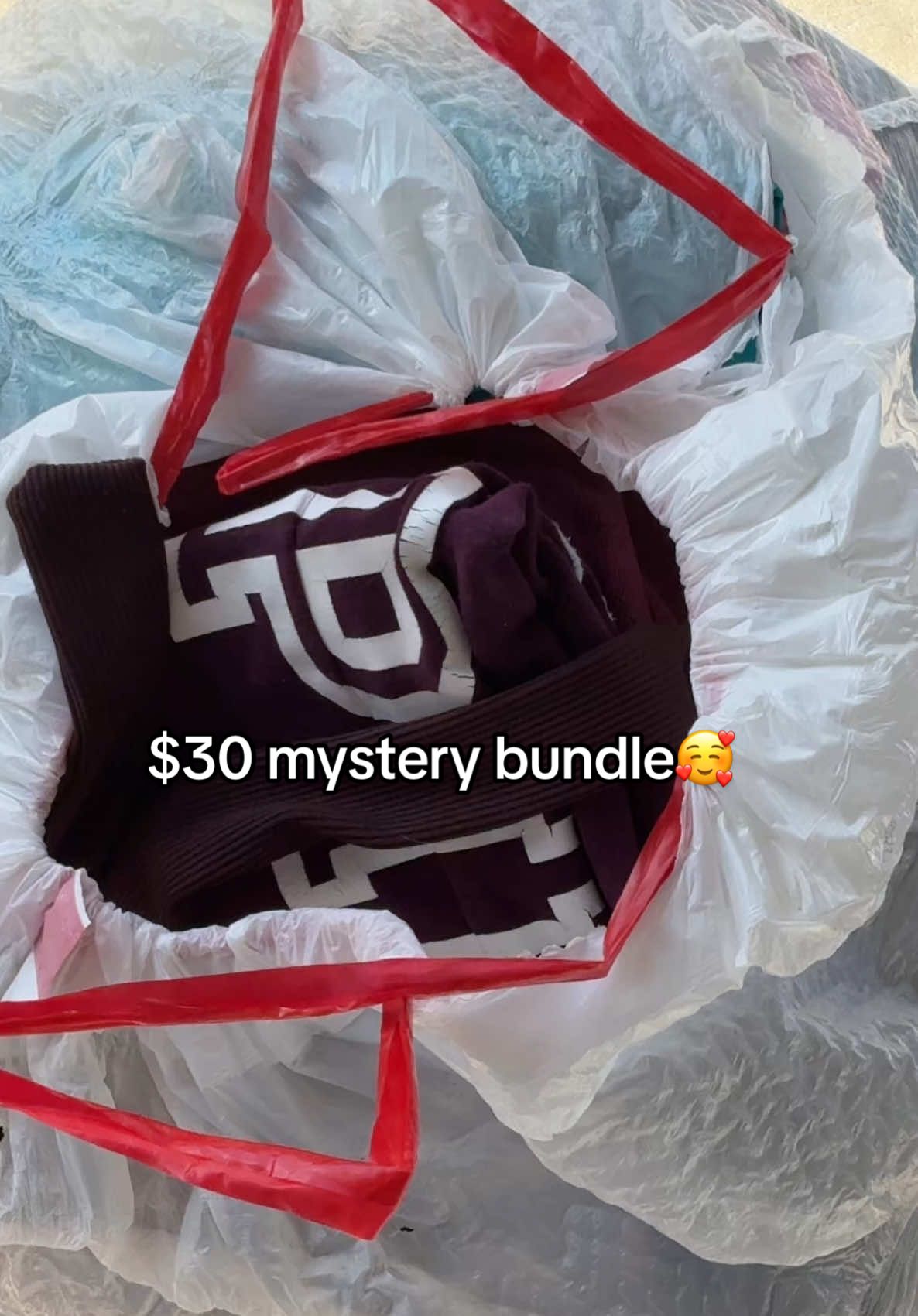 $30 mystery clothing bundle from Facebook marketplace…do yall think it was worth it? #mystery #bundle #mysterybox #facebookmarketplace #blowthisup #clothes #haul #thrift #unboxing #depop #fyp 