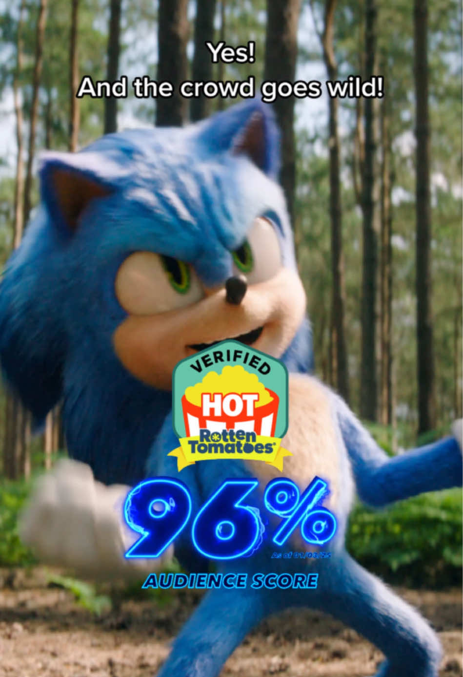 96% Audience Score? Woo-hoo! Get your #SonicMovie3 tickets today - now playing in theatres. 