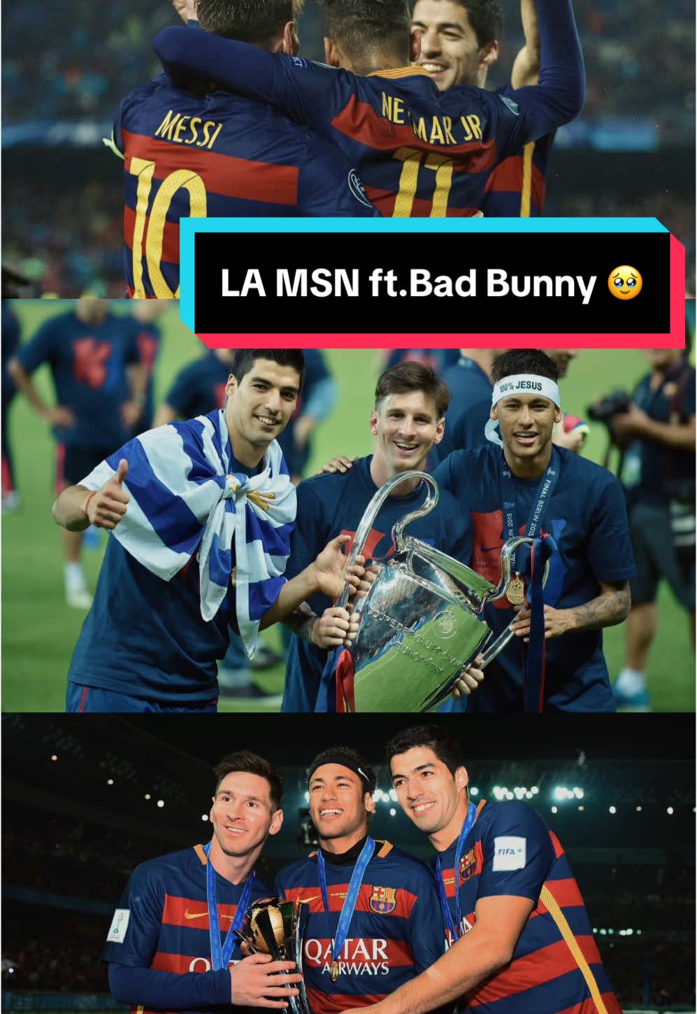 La MSN ft. Bad Bunny… 🥹 Hace 10 años Messi, Suárez y Neymar hicieron soñar a Barcelona #FYP #BadBunny #DTMF #Messi #FCBarcelona 