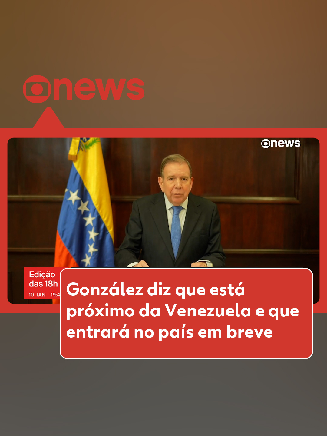 O opositor Edmundo González, reconhecido como presidente da Venezuela pelos Estados Unidos e outros países, afirmou estar próximo do território venezuelano e que entrará no país em breve para assumir o governo. Um pronunciamento foi publicado nas redes sociais nesta sexta-feira (10). Segundo González, Maduro consumou um golpe de Estado ao participar da cerimônia de posse, desrespeitando a vontade soberana dos venezuelanos.  Se apresentando como presidente, González afirmou estar pronto para uma entrada segura no país. O opositor deixou o país em setembro para receber asilo político na Espanha. Ele ordenou que as Forças Armadas deixem de obedecer a Maduro e garantam segurança para uma transição de poder. Saiba mais no #g1 #Venezuela #NicolasMaduro #EdmundoGonzalez#política #tiktoknoticias