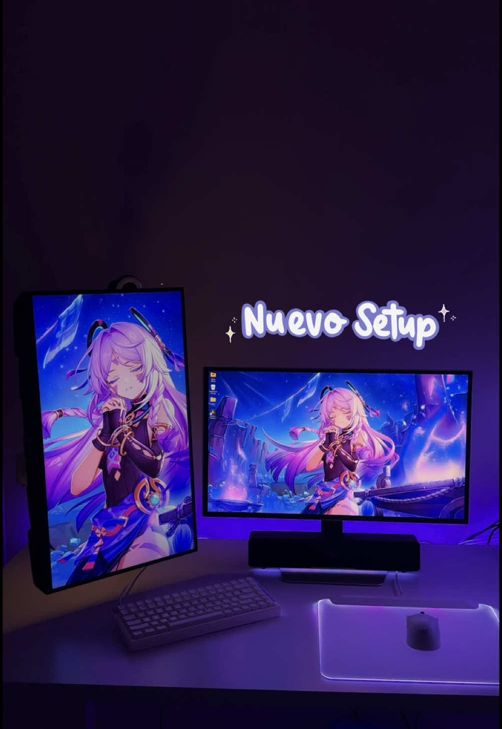 Resumen de la última actualización a mi setup. El enlace de la mesa de Amazon está en mi perfil 💕 #techtok #GamingSetup #setupgaming #whitesetup #setupgamer #setuptour 