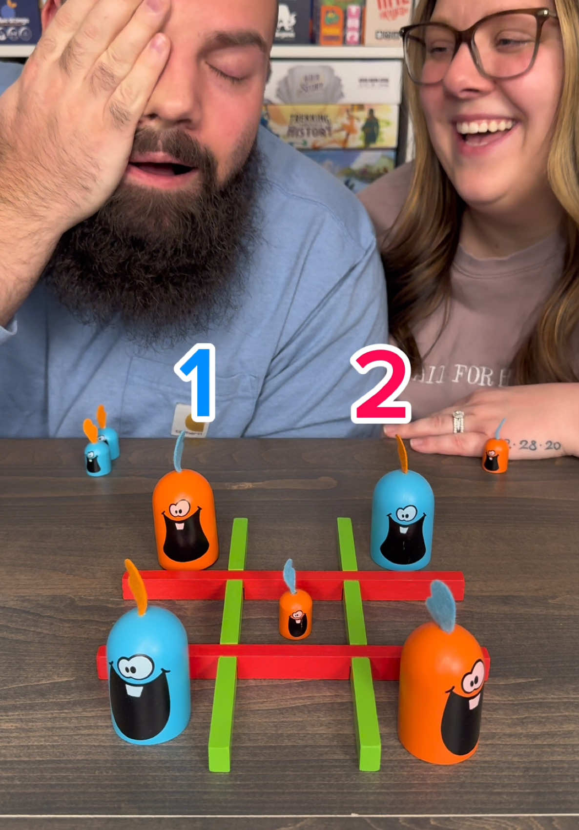 PAC-MAN Tic Tac Toe?! Come Play Gobblet Gobblers With Us! #boardgames #gamenight #couple #fun 