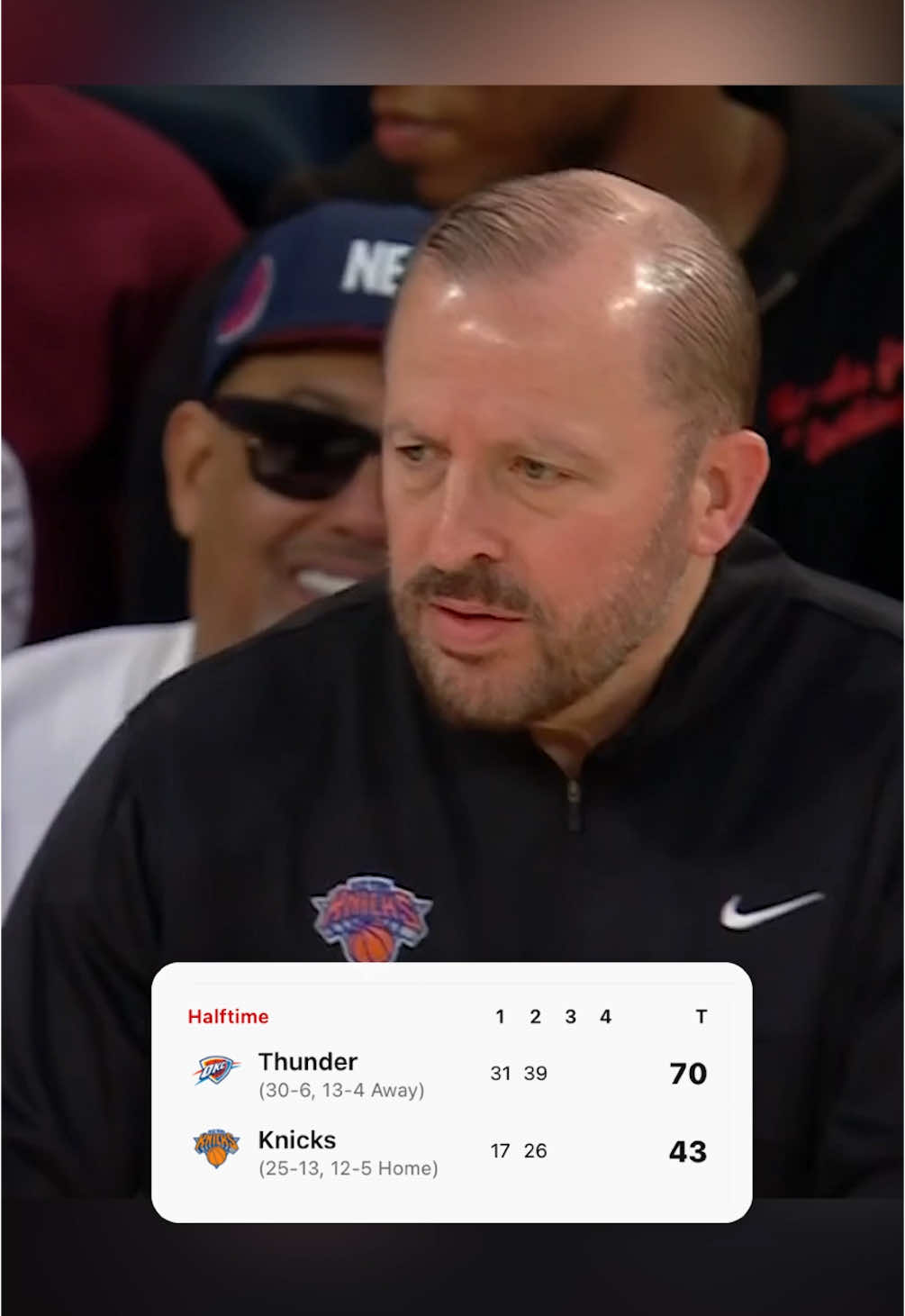 #Knicks down 27 vs. the #Thunder. It’s the largest halftime deficit in the Thibs era 😮 #NBA #basketball