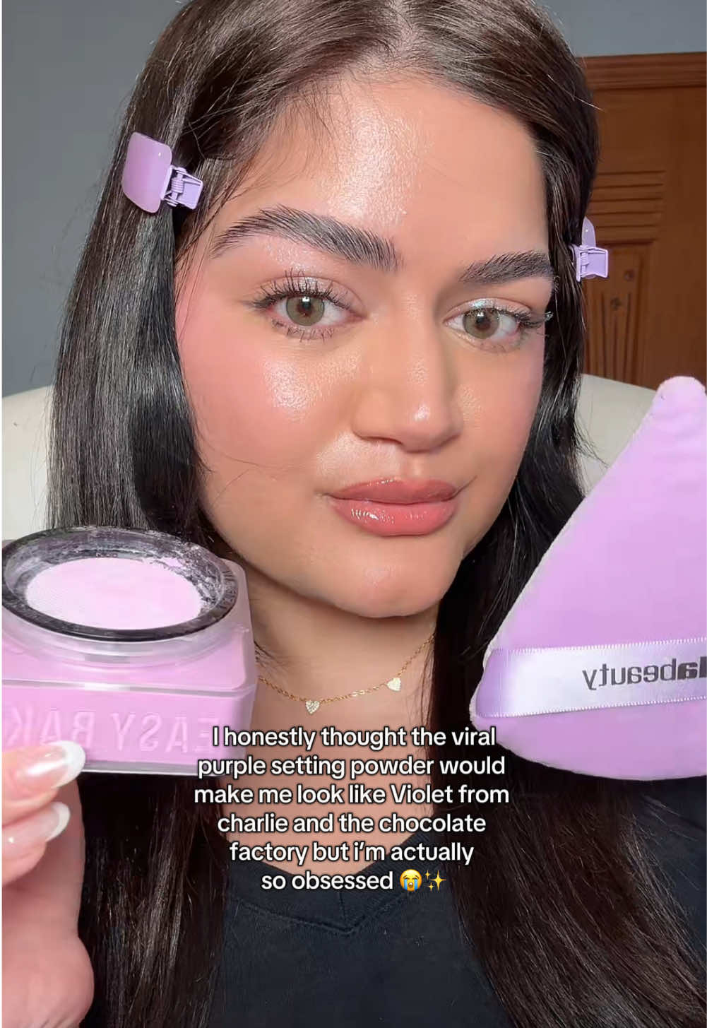 Huda never misses!! The new ube birthday cake easy bake powder is amazing! @Huda @Huda Beauty #makeupreview #newmakeup #hudabeauty #purplesettingpowder #ubebirthdaycake 