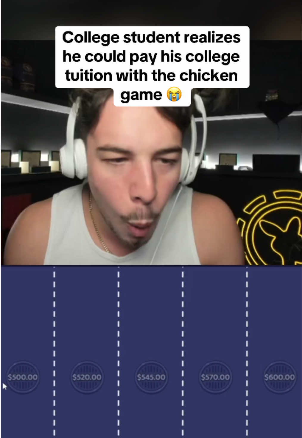 College student realizes he could pay off his college tuition with the chicken game 😭 #kickstreaming #chicken #fyp #viral 