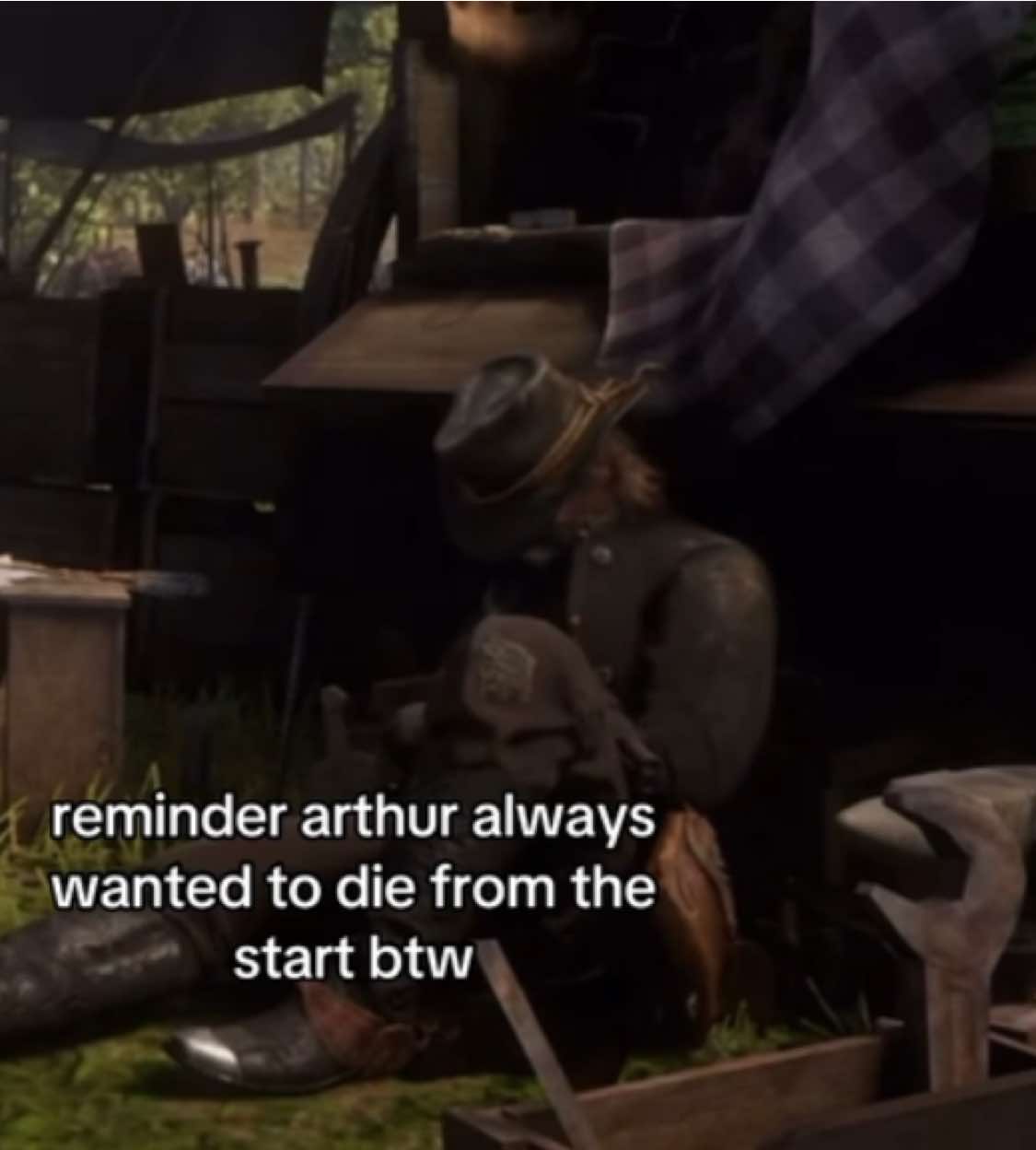 btw this is stated with “part of me has always longed for death, well here it comes, i suppose.”               my godamn son💔 #ARTHUR #arthurmorgan #rdr2 #relatable #fyp #dead #moments #foru #arthur #ARTHURMORGAN 