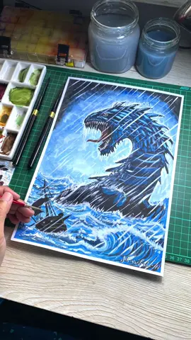 Replying to @haikal  Raksasa laut & kapal kecil kat lautan bergelora dikala hujan lebat. Soalan 3 PSV SPM 2024. Akak guna Maries Gouache Color. 👌