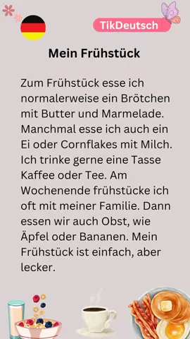 Mein Frühstück - lesen A1 #ألمانية #learnlanguages #LanguageTips #germanforbeginners #LanguageLearning #speakgerman #deutschlernen #deutsch #learngerman #GermanGrammar 