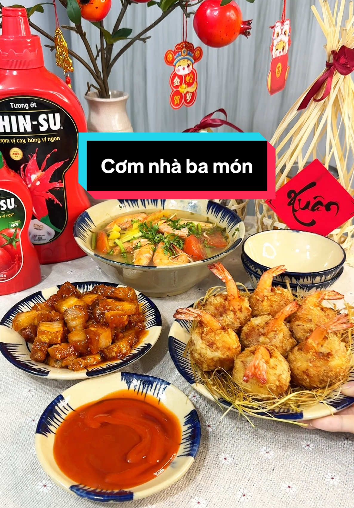 Cơm nhà 3 món: ba chỉ chiên sốt chua ngọt, canh chua, tôm chiên bách hoa#bepnhachin #monngontainha #foodtiktok #xuhuongtiktok #xuhuong #homnayangi #monngonmoingay #comnha#vanmonngonbungvi #VanMonBungViTetTyVanVui 