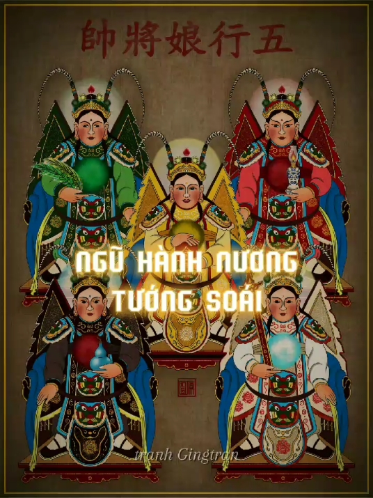 tranh NGŨ HÀNH NƯƠNG TƯỚNG SOÁI 💥💥 Tác giả Ging Tran . Ngũ Hành Nương Nương hiện tướng khôi giáp chỉnh tề, đầu đội mão cắm cặp lông trĩ oai phong, tay cầm pháp bảo. Tìm bài đăng gốc của Fb Ging Tran để biết câu chuyện đằng sau đó. ❤❤ #gingtran #art #xhtiktok #xuhuongtiktok #xuhuong #xh #nambo 