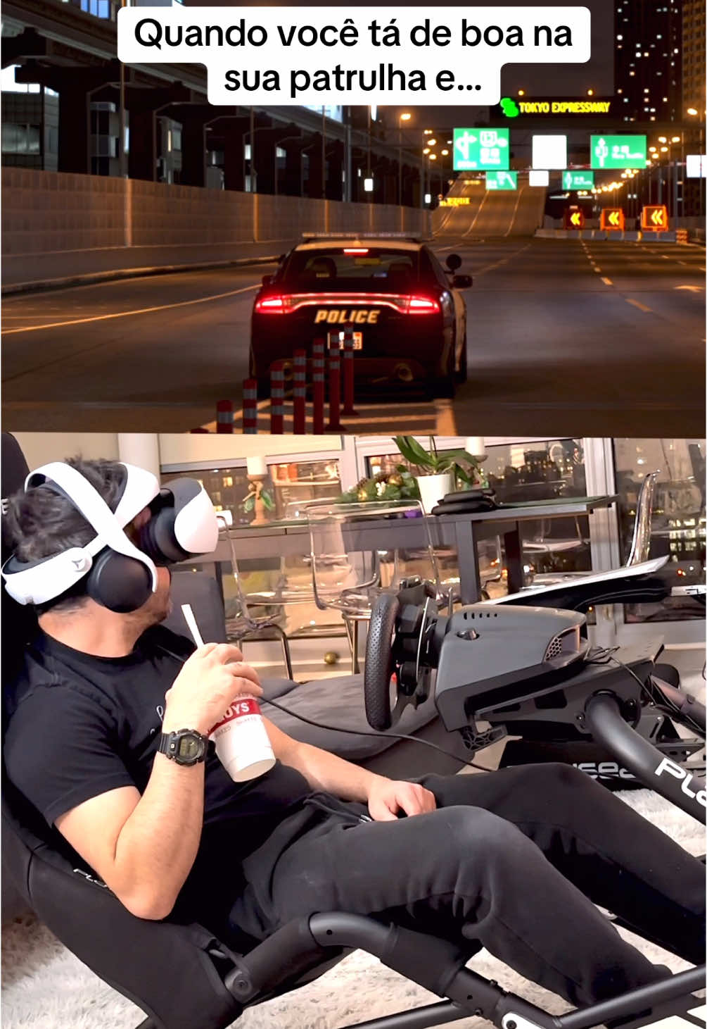 Só queria ficar tranquilo mas… 😂😂 #gamingroom #granturismo7 #steeringwheel #setupgaming #vr 