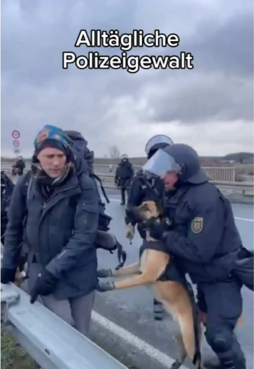 Widerliche Polizeigewalt gegen Mensch und Tier.