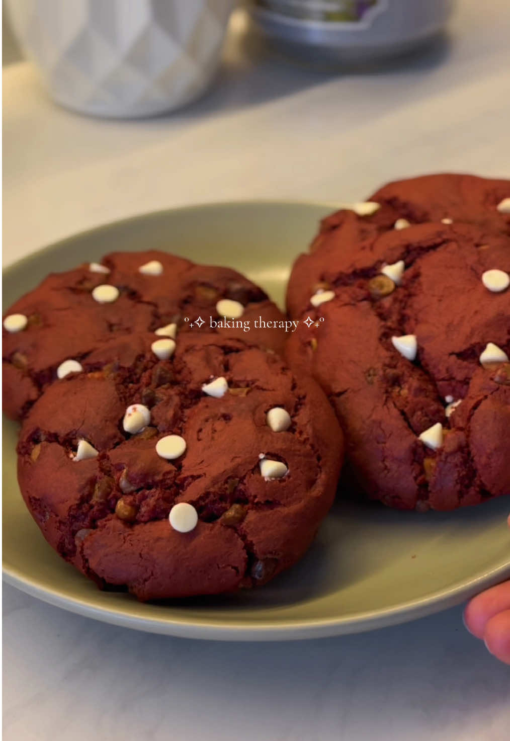 Baking = therapy. ❤️  These red velvet cookies are the easiest hack ever—just cake mix, oil, eggs, and white chocolate chips. Less than 20 minutes, and you’ve got cookies that’ll cure any craving. 💖 #redvelvet #cookie #redvelvetcookie #foryou #quickrecipe #EasyRecipe #foryoupage 