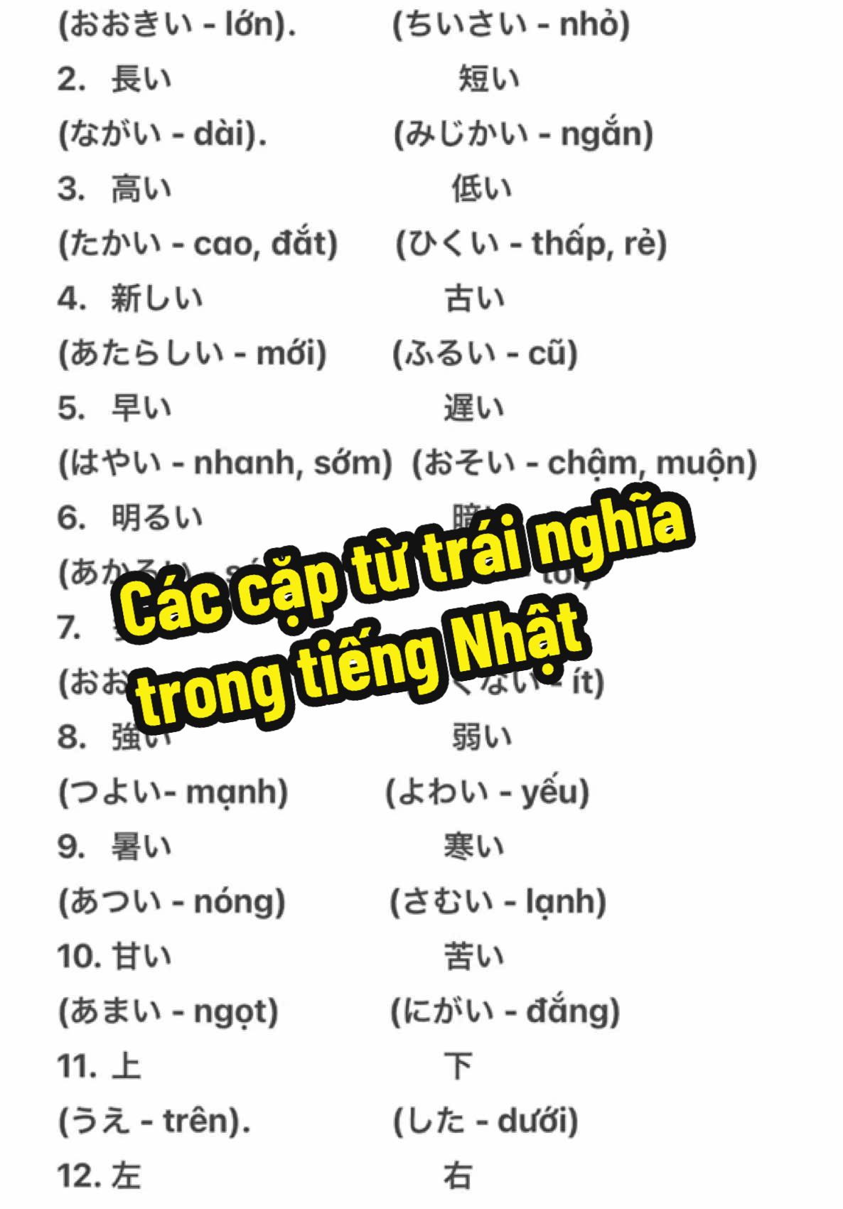 Các cặp từ trái nghĩa trong tiếng Nhật  #jlpt #tiengnhat #kysudinhat #thuctapsinhnhatban❤️ #japan #2025 