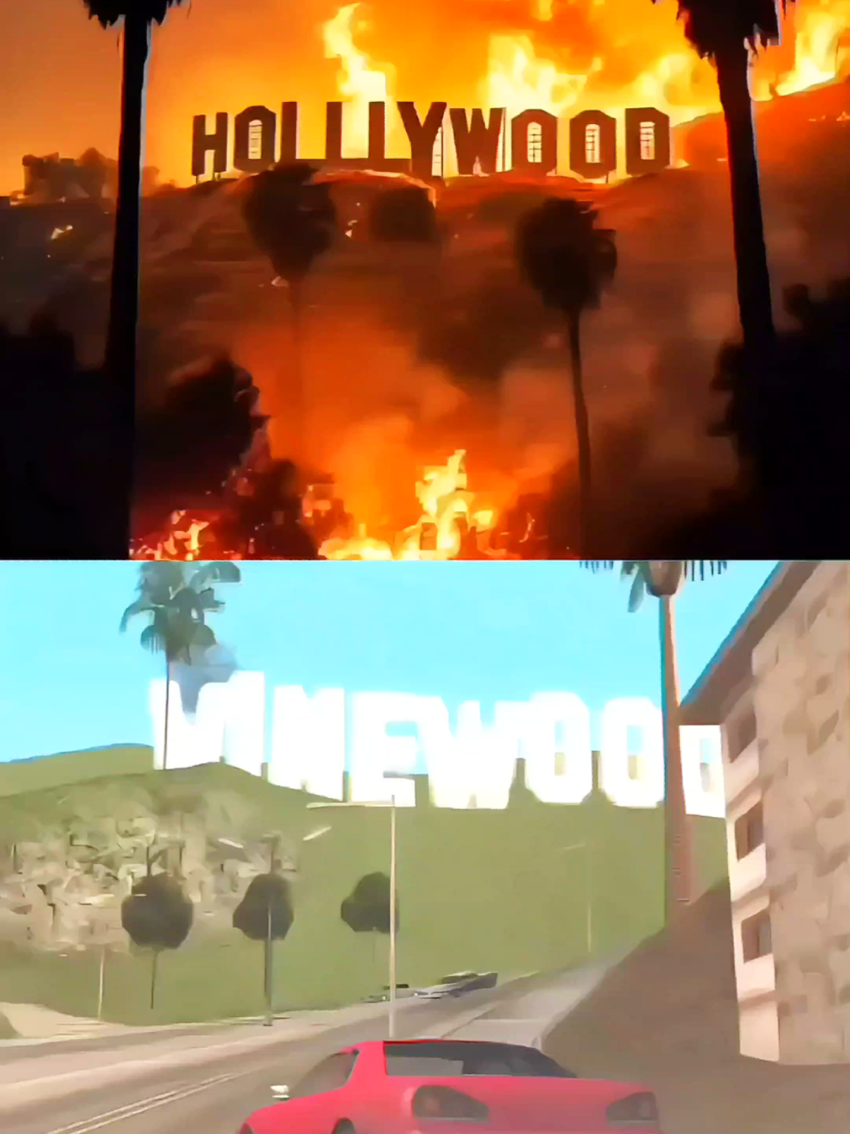 Fire in Los Angeles in one week created a big difference as you can see in a video!! Los Angeles 10 years ago in GTA V vs now!! #GTAV #LosSantos  #GTA5Cinematic #GamingVideos #WildfireRescue #GTARealLife #EpicGamingMoments #fypシ゚ #viral 100M Dream 🙏