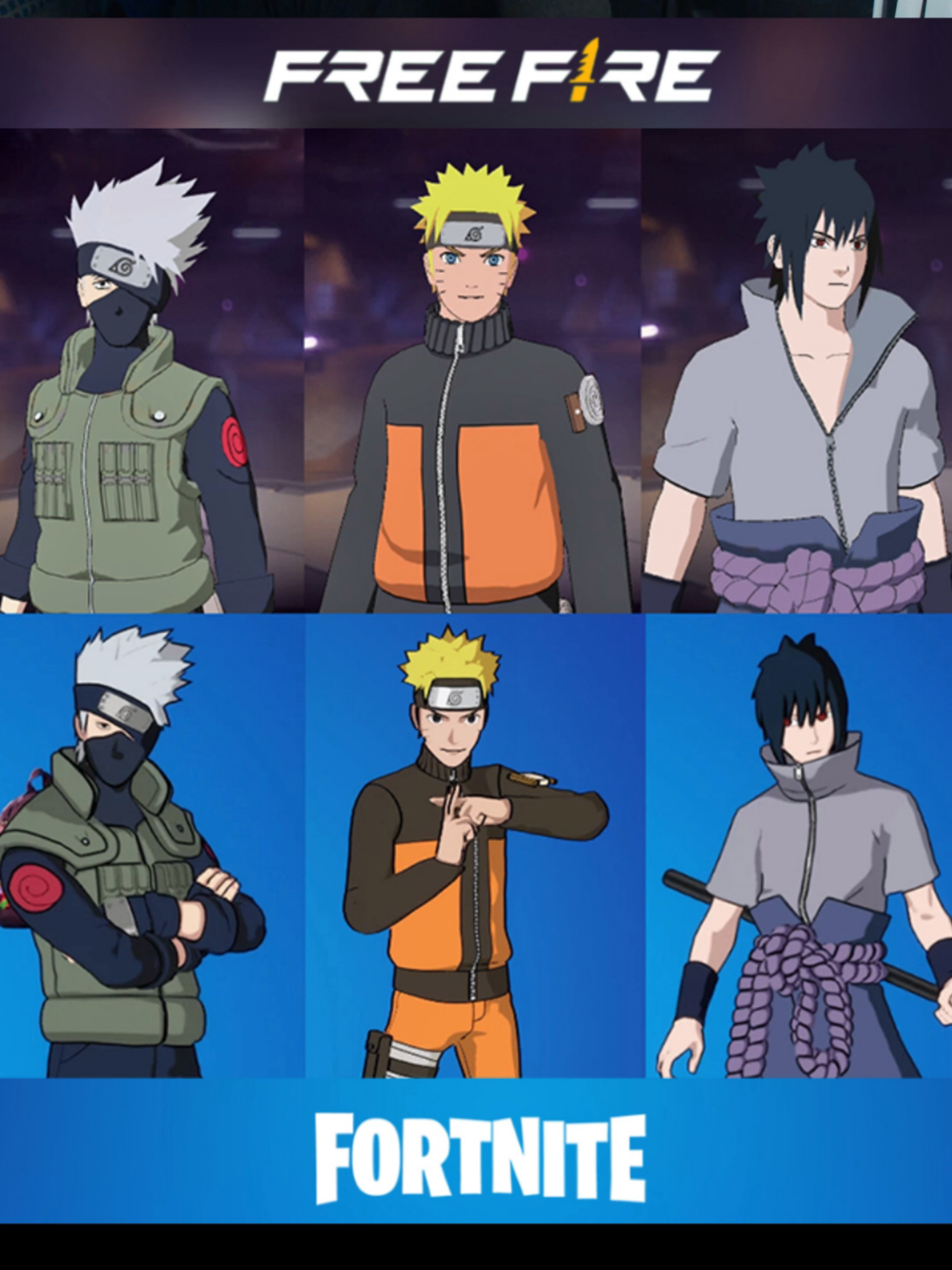 Comparação das Skins do Naruto no Free Fire vs Fortnite #naruto #fortnite #freefire