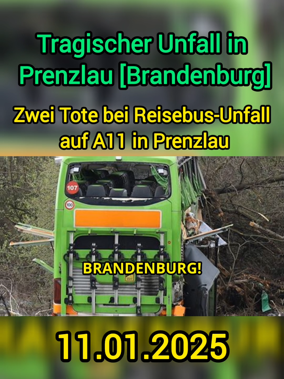 Zwei Tote bei Reisebus-Unfall auf A11 in Prenzlau [Brandenburg]! - 11.01.2025