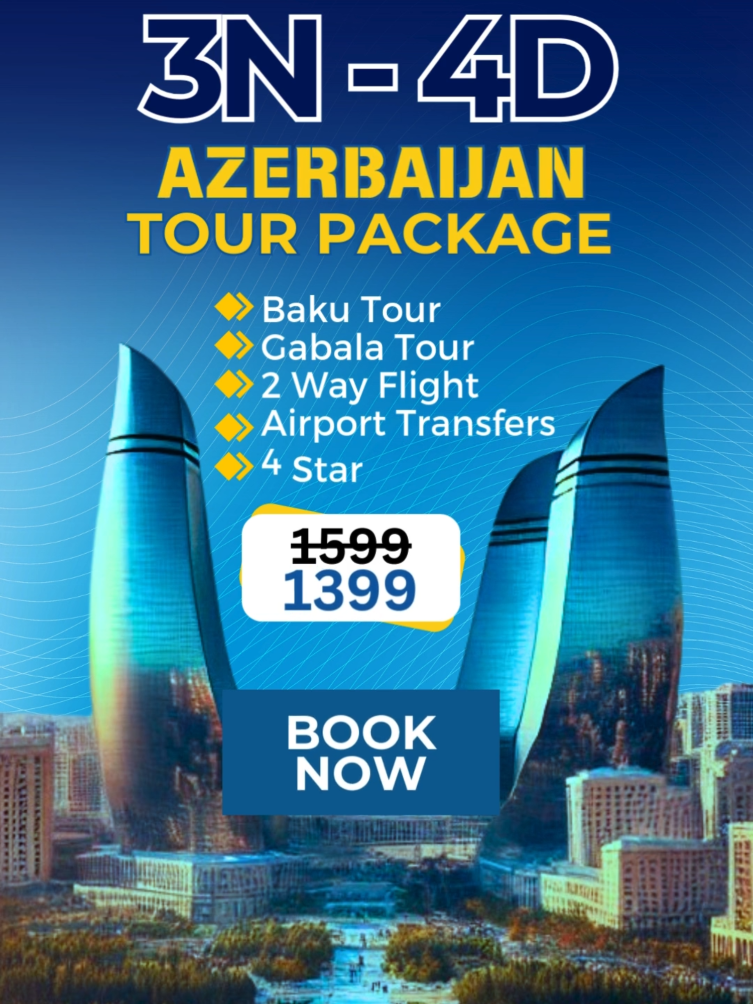 🌟 Experience Azerbaijan Like Never Before! 🌟 🏙️ Discover the magic of Baku and Gabala with our 3N/4D Azerbaijan Tour Package – perfect for a quick getaway filled with adventure and luxury! ✅ Inclusions: ✔️ Baku City Tour ✔️ Gabala Tour ✔️ 2-Way Flights ✔️ Airport Transfers ✔️ Stay at a 4-Star Hotel 🚨 Special Offer: Was AED 1599, NOW AED 1399! 🚨 📅 Book now and enjoy the trip of your dreams at an unbeatable price! 💳 Flexible payment options available with Tamara and Tabby. 📩 Contact us today for inquiries and bookings! 🌐 www.eectravels.com 📞 +971 55 460 3280 ✨ Don't wait! Start your 2025 with unforgettable memories in Azerbaijan. ✈️✨ #TravelMore #VisitAzerbaijan #BakuAdventures #azerbaijantour #EECTours