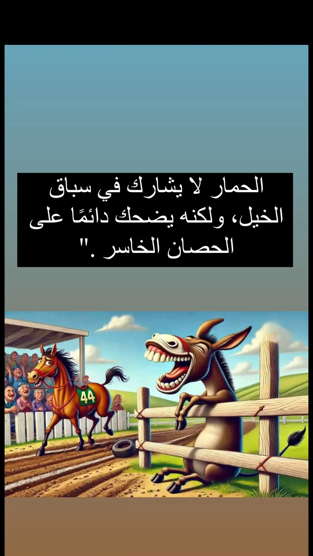 الحمار لا يشارك في سباق الخيل، ولكنه يضحك دائمًا على الحصان الخاسر .