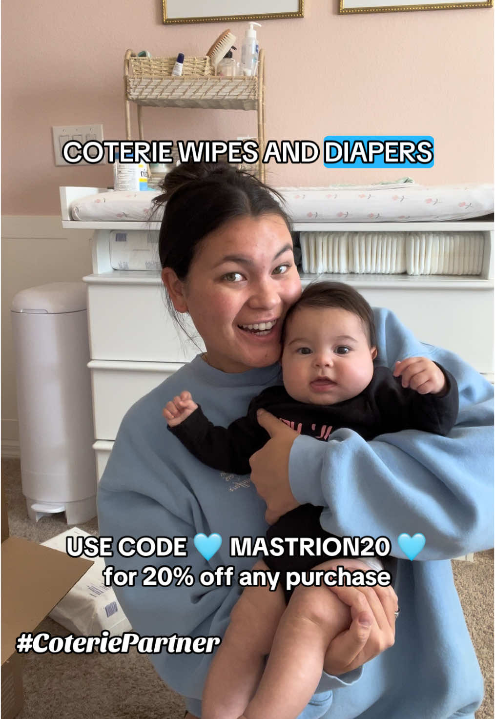 Why we love @Coterie !! We are so excited to be a #coteriepartner !! Use MASTRION20 at checkout for 20% off any purchase for any new customers 🩵 Why we choose Coterie for Isabella: ✨Diapers are made with 25% plant-based materials ✨Safe for babies at all stages ✨Cashmere like softness ✨better sleep for you and your baby ✨Diapers made with clean ingredients