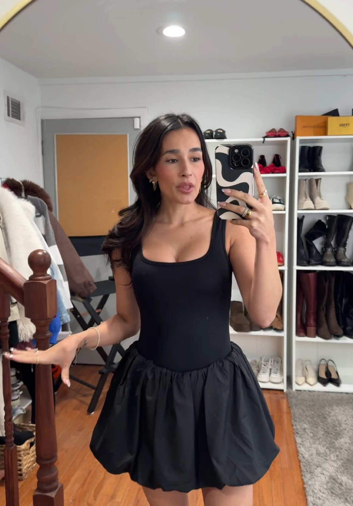love how this dress can easily be worn dressed up or more casual — I’m obsessed with the bubble hem and built in bra! #tennisdress #littleblackdress #blackdress #activewearfashion 