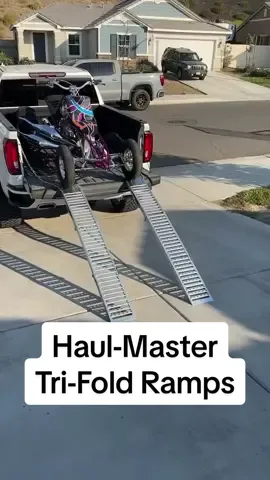 The Haul-Master 1000 lb. Capacity 9” x 72” Tri-Fold Loading Ramps fold down to a compact 26” for easy storage and mobility. 14 gauge carbon steel construction with galvanized steel finish. Priced at $134.99. #HarborFreight #Ramps #ATV #Banshee
