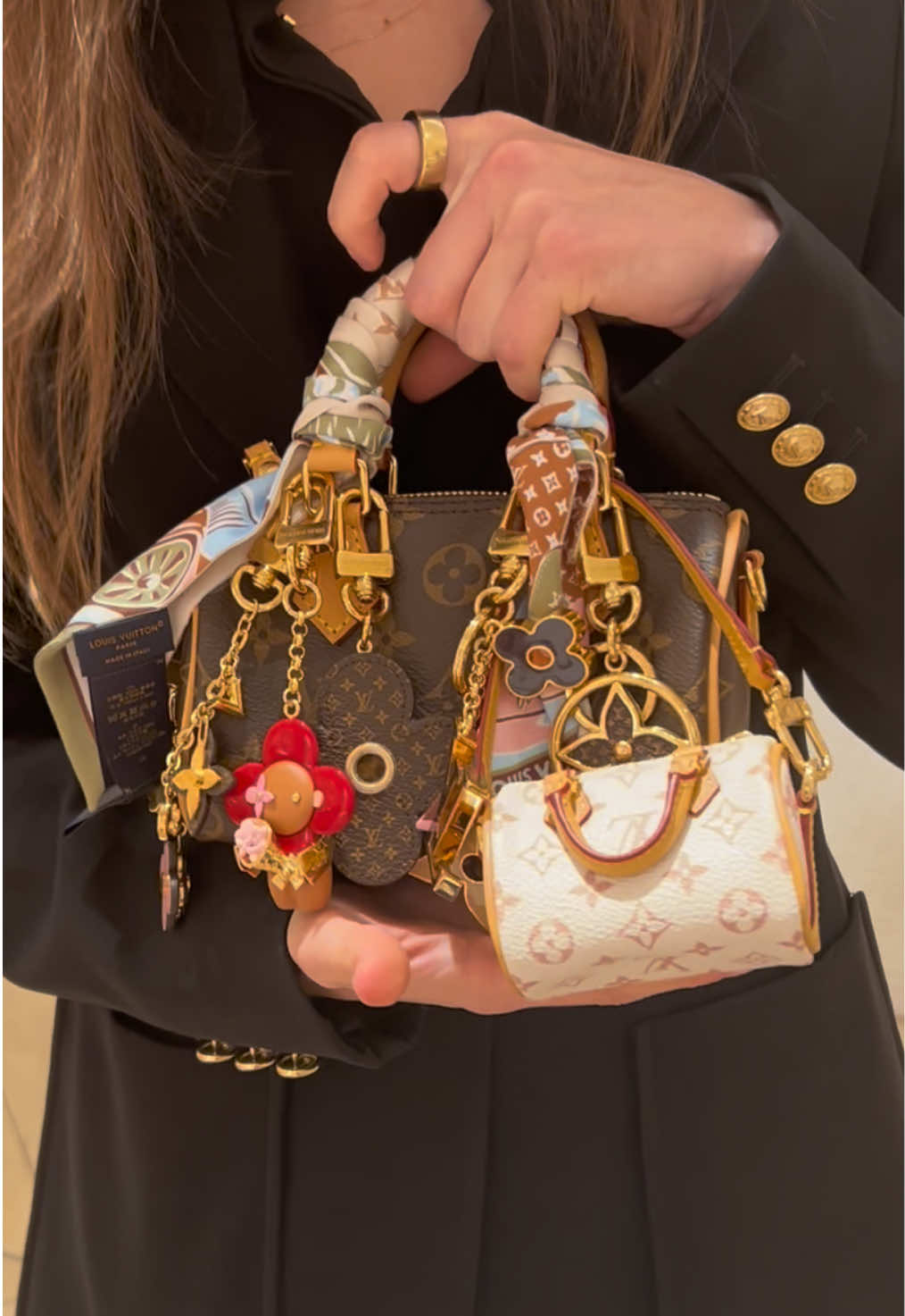 Too much? Or just enough? #louisvuitton #lv #bagcharm #speedy #nanospeedy #bagaccessories #maximalism 