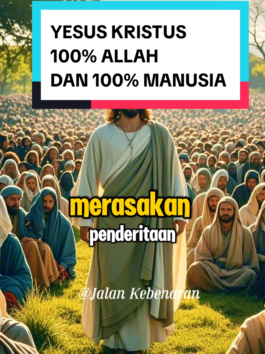 Yesus Kristus 100% Allah dan 100% Manusia.  Bagaimana mungkin Yesus Kristus, bisa 100% Al lah dan 100% manusia?. Apa maksudnya, dan kenapa hal ini penting bagi kita?. Yuk, kita bahas sampai tuntas dalam 90 detik ini!.  Yesus Kristus adalah pribadi yang unik, berbeda dari siapa pun, yang pernah ada dalam sejarah. Alkitab mengajarkan bahwa Yesus adalah 100% Al lah—Dia adalah Firman yang bersama-sama dengan Al lah sejak kekekalan, seperti yang tertulis di, Yohanes 1 ayat 1, 'Pada mulanya adalah Firman; Firman itu bersama-sama dengan Al lah, dan Firman itu adalah Al lah.' Tapi di saat yang sama, Yesus juga 100% manusia. Yohanes 1 ayat 14 mengatakan, 'Firman itu telah menjadi manusia, dan diam di antara kita.'  Jadi, kenapa Yesus harus memiliki dua natur ini?. Sebagai Al lah, Dia memiliki kuasa untuk mengampuni dosa, menyembuhkan, dan memberikan hidup yang kekal. Tapi sebagai manusia, Dia bisa hidup seperti kita, merasakan penderitaan, dan akhirnya mati di kayu salib untuk menggantikan kita. Hanya pribadi yang sepenuhnya Al lah, dan manusia yang bisa menjadi, Juru Selamat yang sempurna.  Bayangkan ini: Kalau Yesus hanya Al lah, Dia tidak bisa mati untuk dosa kita. Kalau Dia hanya manusia, Dia tidak punya kuasa untuk menyelamatkan kita. Tapi karena Dia 100% Al lah dan 100% manusia, Dia adalah penghubung sempurna, antara kita dan Al lah Bapa.  Kalau kamu ingin memahami lebih dalam, tentang keunikan Yesus, dan bagaimana Dia bisa mengubah hidup kita, jangan lupa Follow akun ini, Like video ini, dan tuliskan di komentar: 'Yesus adalah Juru Selamatku!' Yuk, mari belajar bersama di 'Jalan Kebenaran!'. Tuhan Yesus memberkati kita semua. Amin  #jalankebenaran77 #firman #firmantuhan #rohani_kristen #ai #capcut #capcut_edit 